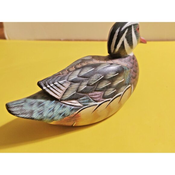 Pacific Rim Carvers Wooden Hand Carved & Painted Mallard Duck 8 3/4" x 3 1/4" - Picture 10 of 11